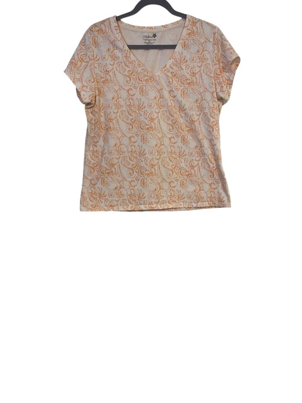 Madison Women’s Tee XL White Orange Organic Cotton Floral Print Soft Casual